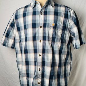 Carhartt Men's Casual Navy and White Plaid Shirt